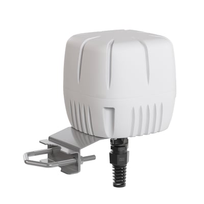 Hvid QuCube LTE- og 5G-antenne fra Teltonika til TRB501 med monteringsbeslag og kabelgennemføring.