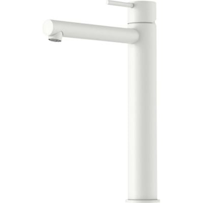 Mora INXX II Sharp High håndvaskarmatur i mat hvid med en lang tud og keramisk tætning.