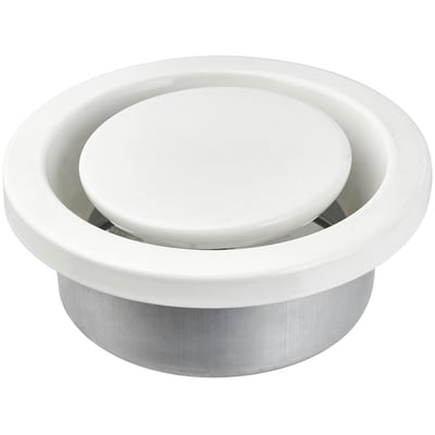 AVE fraluftsventil i hvid RAL9016 med en cirkulær form og 100 mm i diameter.