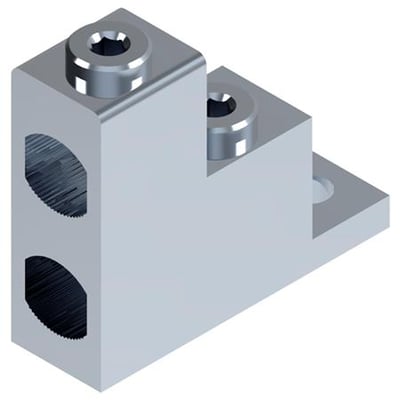 Katko AL/CU klemme i aluminium til 2 x 35-240 mm² kabler, med to skruehuller til fastgørelse.