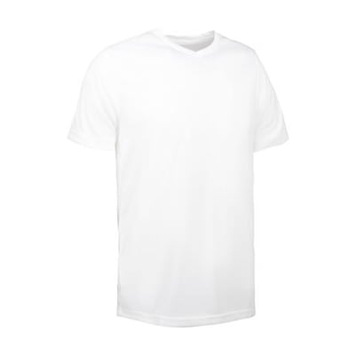 ID Identity T-shirt til børn i hvid med V-hals, størrelse 8/10 år, fremstillet i svedtransporterende materiale.