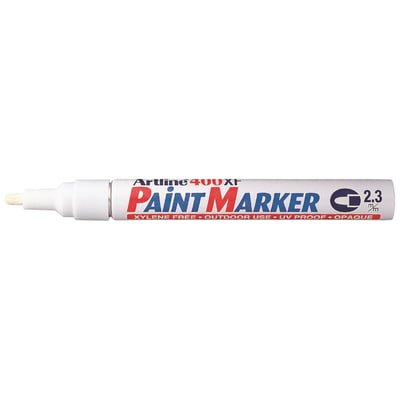 Antalis Marker Artline 400XF Paint i hvid med 2,3 mm rund spids, vist horisontalt på hvid baggrund.