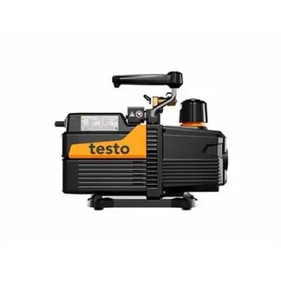 Testo 565i vakuumpumpe med sort kabinet, orange Testo-panel og bærehåndtag, med kapacitet på 7 CFM.
