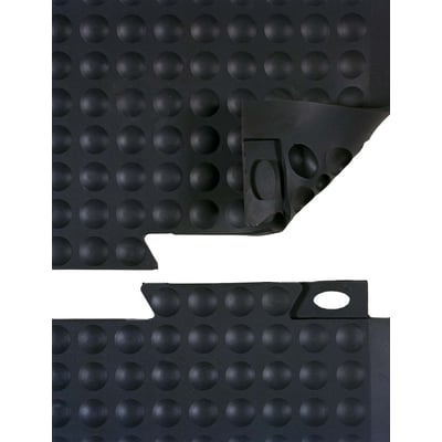 Sunnex Ergo Industri arbejdspladsmåtte, 75x37,5 cm, med nopret overflade og F-passtykke, vist på hvid baggrund.