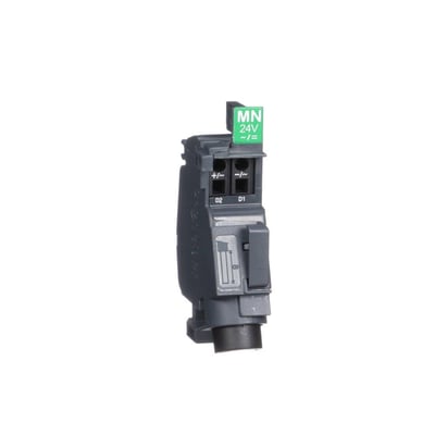 Schneider Electric spole MN til 24V AC/DC, grå, med mærkat der angiver MN 24V ~ / =.