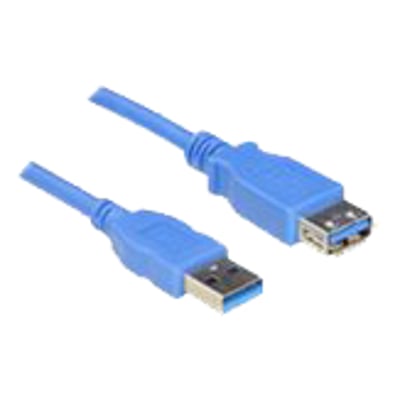 Blåt Delock USB 3.2 Gen 1 forlængerkabel med Type-A han og hun stik, 3 meter langt.