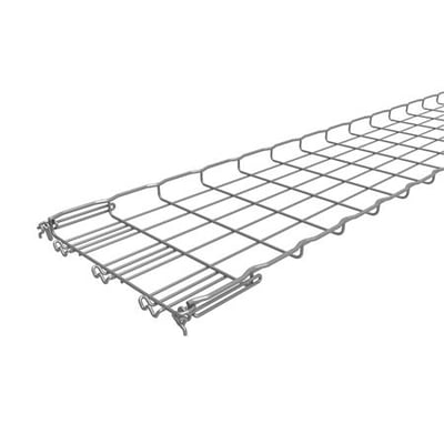 Nærbillede af Legrand gitterbakke FC 30/300-HR, der viser Fasclic+ samlingssystemet og zinkaluminiumsoverfladen på 3 meter lang bakke.