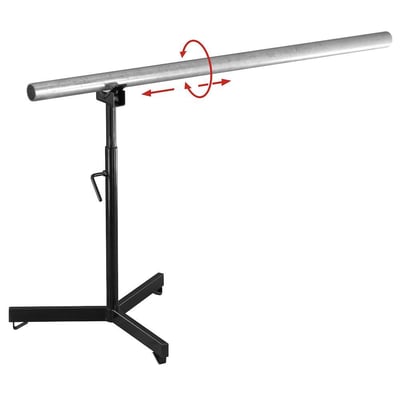 Rems Herkules gulvmodel rørstøtte understøtter et metalrør, med indikatorpile for bevægelse og rotation. Gulvmodellen har tre stabile ben.