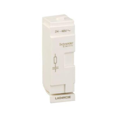 Schneider Electric RC-LED modul til kontaktorer og motorbeskyttelse, model LAD4RC3E, med angivelse af 24-48V~.