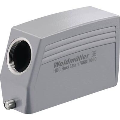 Weidmüller kabelhus i størrelse 8 med M40 kabelindgang i siden, grå farve og synligt logo.