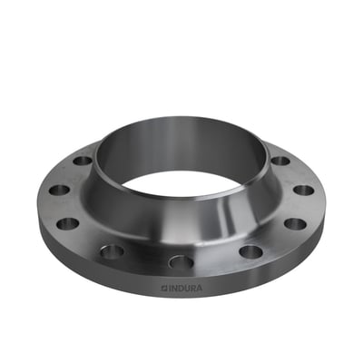 Digital gengivelse af Indura svejseflange, PN40, med 12 bolthuller og 273,0 mm diameter, fremhæver det polerede stål.