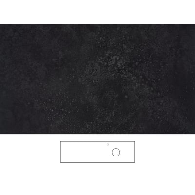 Mørk grafitbordplade fra Svedbergs, 161 x 46 cm; illustrationen viser overfladen og placeringen af udskæring og armaturhul.