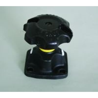 Saunders overdel type A til 1/2" DN15 membranventil i sort med gul indikator og monteringshuller, fremstillet i støbejern.
