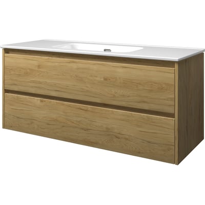 Sanibell Proline møbelsæt i ideal eg med to integrerede skuffer, bredde 121 cm, 46 cm dybde og 54 cm højde.