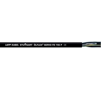 Lapp OLFLEX SERVO FD 796P kabel med 4G10+(2x1,5) ledere, vist med teksttryk og afskærmning.