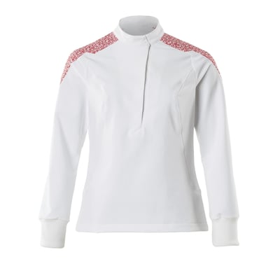 Mascot Busseronne 20062 dame busseronne i hvid med rødt mønster på skuldrene og rib ved håndled.