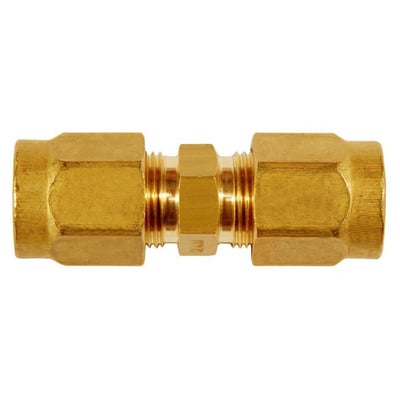 SO41021-22 messing union til 22 mm rør med gevind i begge ender, vist på hvid baggrund.