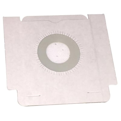 Enkelt hvid fleece støvsugerpose til Baier BSS608 set forfra med cirkulær åbning og perforeret kant.