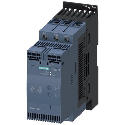 Siemens SIRIUS softstarter S2 72A 37kW, model 3RW303, med 24V fjederterminaler og statusindikatorer.