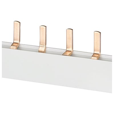 Siemens PIN samleskinne 5ST3651, 16mm², 2x4-faset berøringssikker stiftsamleskinne i hvid plast med kobber stik.