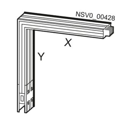 Siemens lodret vinkel til elinstallationer, 0,36m x 0,36m, egnet til 160A-400A strømstyrker, vist med målangivelser X og Y.