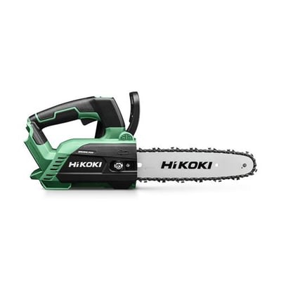 Hikoki CS1825DC 18V akku kædesav i grøn og sort med 250 mm sværd, set fra siden.