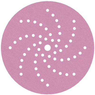 SIA 1950 SF sliberondel, 150mm i diameter, korn 80, med 57 støvhuller og velcrobagside i lyserød farve.
