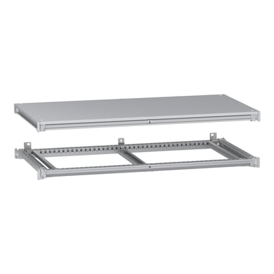 Schneider Electric top- og bundramme med takplade til PanelSeT SFN skab, 1200x600mm, fremstillet af galvaniseret stål i RAL 7035 grå.