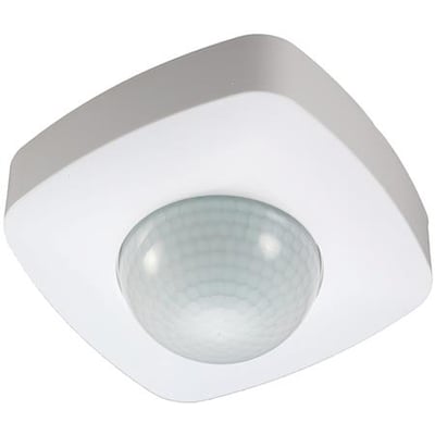 Hvid bevægelsessensor ELP 46B med 16 meters rækkevidde og IP64, set skråt forfra med kuppelformet sensorlinse.