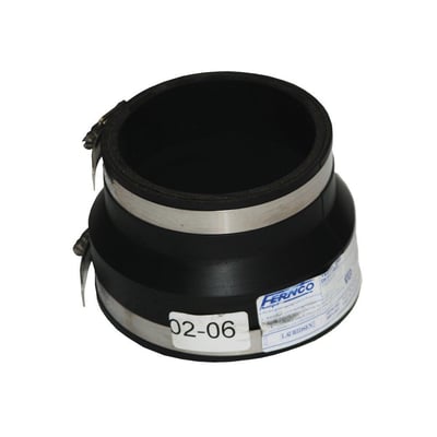 Fernco gummi kobling til afløbsrør med to spændebånd i rustfrit stål, passer til 200-221 mm og 145-168 mm rør.