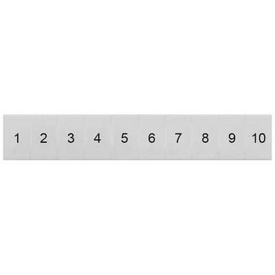Siemens mærkeplade med numrene 1 til 10 i sort tekst på hvid baggrund, 6,2mm klemmebredde.