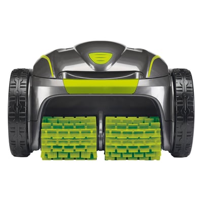 Zodiac Robot GV 5220 poolrenser ses forfra med store gummihjul og grønne børster.