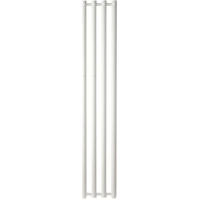 Hvid Strømberg Regus designradiator i lige model med lodrette rør, 1500 x 266 mm, set forfra.