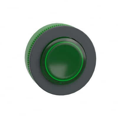 Schneider Electric Harmony XB5/ZB5 flush trykknaphoved i grøn med LED-belysning, designet til 30 mm montagehul.