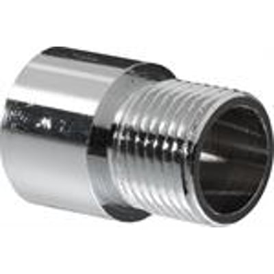 Chromet metalforlænger til dørspion med udvendigt gevind og indvendigt hul, perfekt til at forlænge rækkevidden.