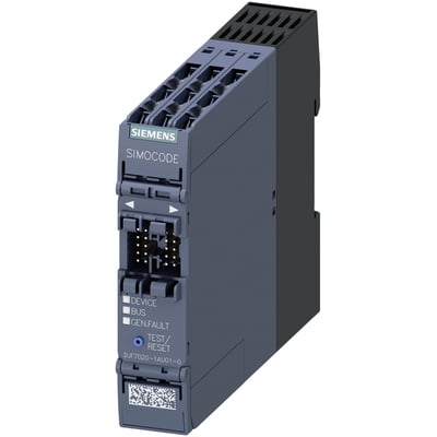 Siemens Simocode Pro S basic enhed med Profibus DP interface, 4I/2O og klar mærkning på siden.