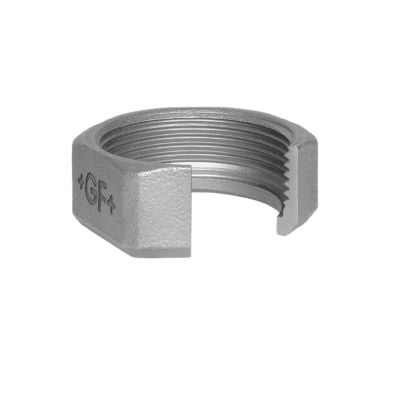 Georg Fischer sort omløber 2 x 2 3/4" i blødstøbt metal med synligt "GF+" logo og indvendige gevind.