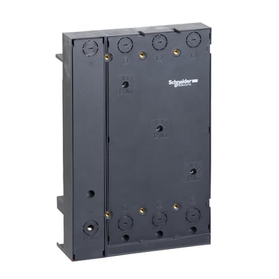 Schneider Electric montageplade 4P til 630A og 60mm skinner, viser L1, L2, L3 og N terminaler.