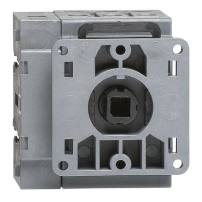 ABB 40A lastafbryder med 4-poler, vist fra siden med monteringsplade og sort betjeningsmekanisme.