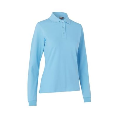 ID Identity poloshirt til damer i lys blå, størrelse XL med lange ærmer og tone i tone knaplukning.