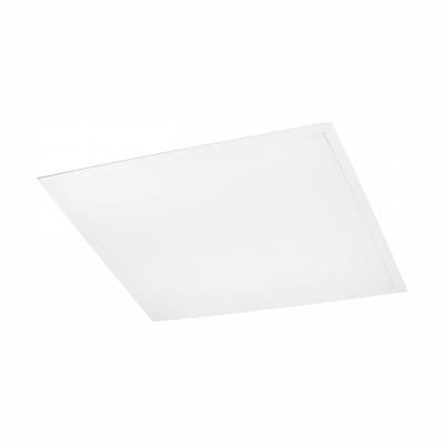 Hvidt, firkantet SpectrumLED Algine LED-panel på 620 x 620 mm set skråt forfra, med en jævn lysflade.