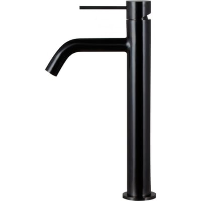 Enkelt Scandtap Steel Voyage High håndvaskarmatur i mat sort, fotograferet isoleret mod en hvid baggrund.