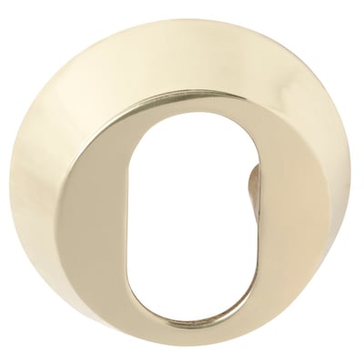 Assa Abloy cylinderring i messing, model 412.705-18, set skråt forfra med rund yderside og aflang åbning.