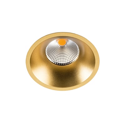 SG Armaturen Downlight Soft Slim LED i guld, 9W, 3000K med 42 graders spredningsvinkel. Fremstillet i pulverlakeret aluminium.