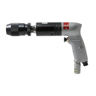 Uryu UD-60 trykluftboremaskine i pistoludførelse med 13 mm borepatron, klar til brug og på hvid baggrund.