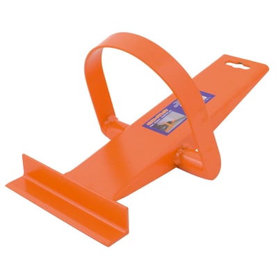 Orange Edma fodlift/gipssko i stål, model HS900660, set skråt med bred pladeholder og stor bøjle.