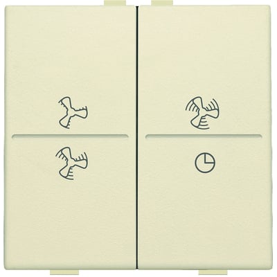 Niko trådløs 4-tryk tangent i cremet farve med ventilationssymboler for slukket og tre hastigheder.