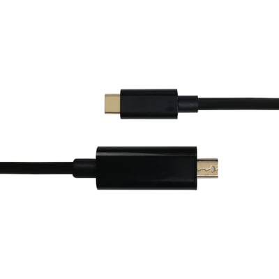 Sort Deltaco USB-C til mini DisplayPort-kabel på 1 meter med begge stik vist tæt på.
