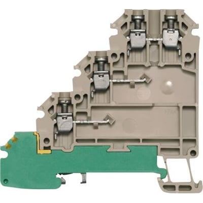 Weidmüller initiatorklemme VLI 1,5 PE med skrueterminaler og grøn plastikjord til 1,5 mm² ledere.