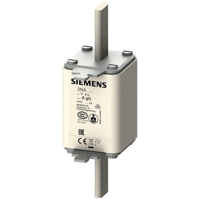 Siemens LV HRC sikringselement NH2 3NA3 med 200A mærkestrøm og gG karakteristik i beige plast med metal kontakter.